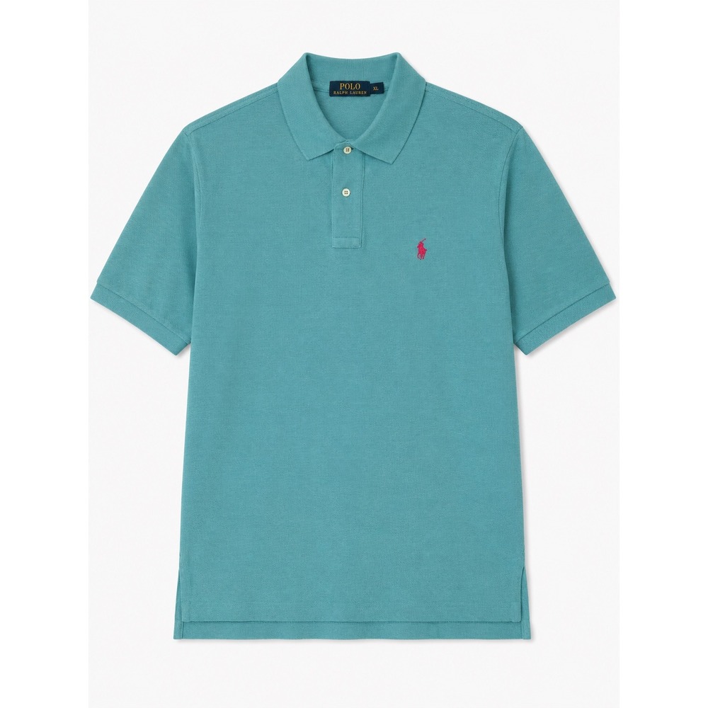 Vintage Polo Ralph Lauren Mens XL Teal Blue Cotton Pique Short Sleeve Pink Pony